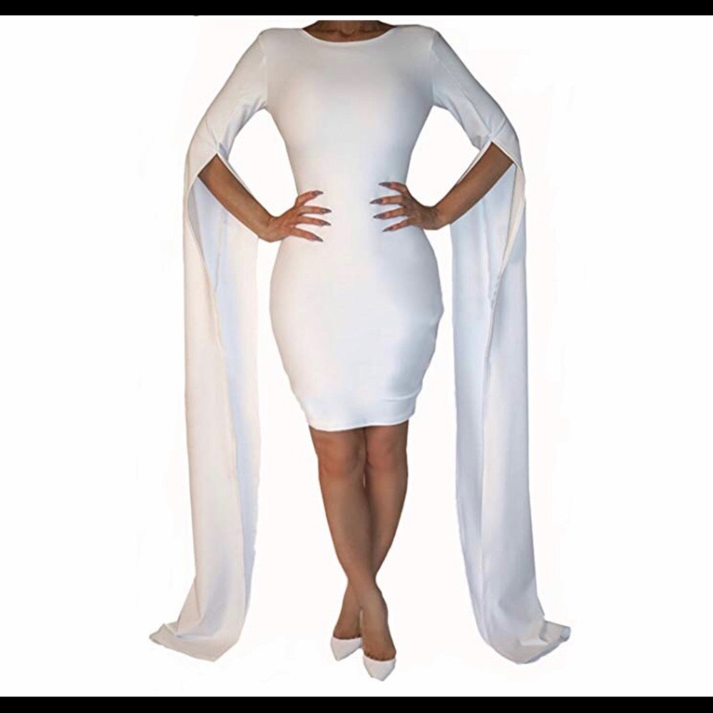 White Dress With Floor Length Split Seam